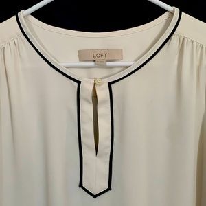Ivory Blouse w/ black piping - M
